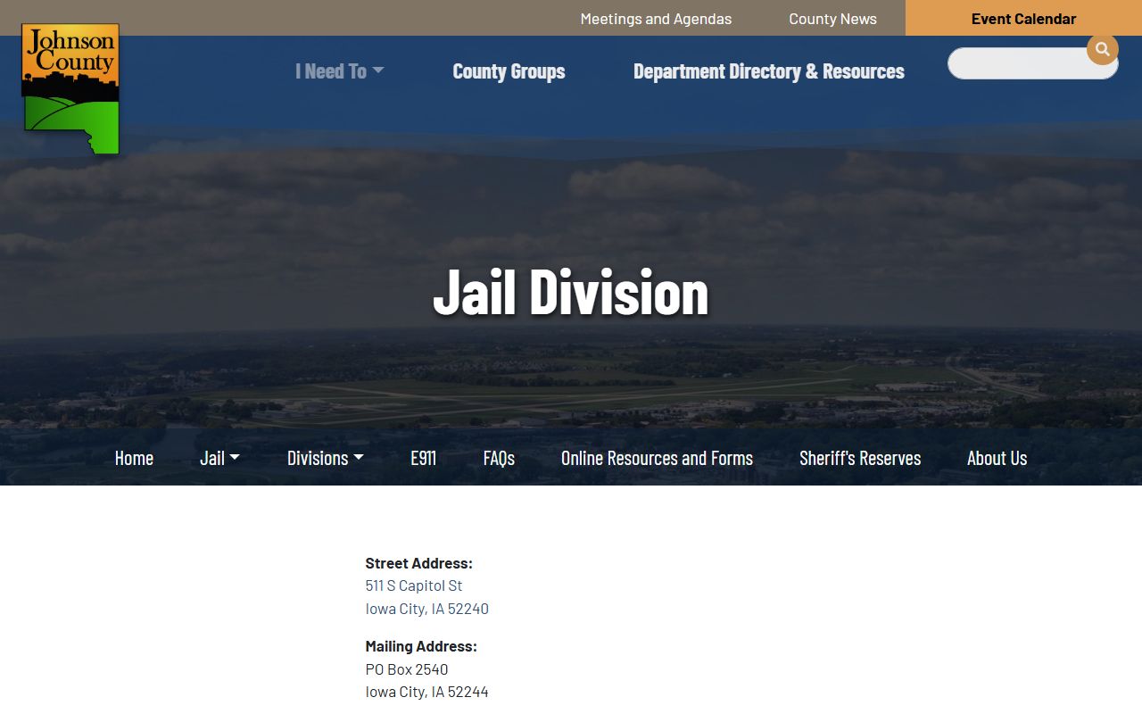 Johnson County Jail Division page for jail roster and inmate visitation records